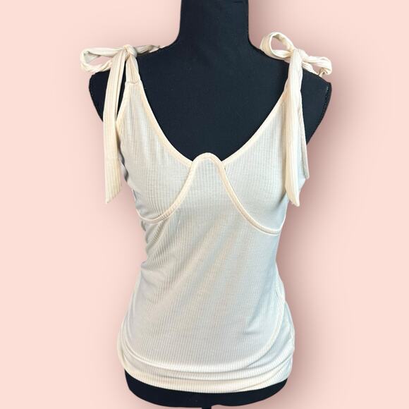 Cezelle bow strap tie tank top cream coquette blouse girly preppy - Picture 1 of 5